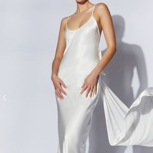 KAILEY Low Back Maxi Dress With Detachable Bow Train - White